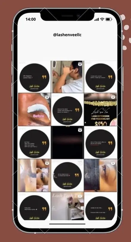 Lash studio Instagram grid